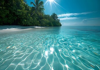 Sticker - Tropical Island Paradise: Crystal Clear Water, White Sand Beach