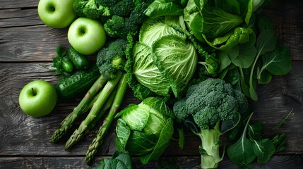 Green Vegetables Assortment on Wooden Background