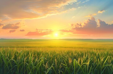 Poster - Golden Sunrise Over Cornfield Landscape