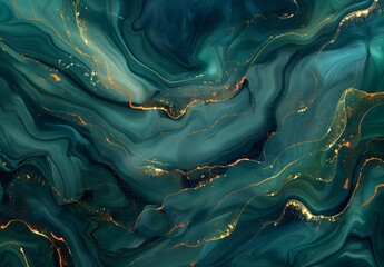 Wall Mural - Abstract Green Gold Liquid Swirls Background