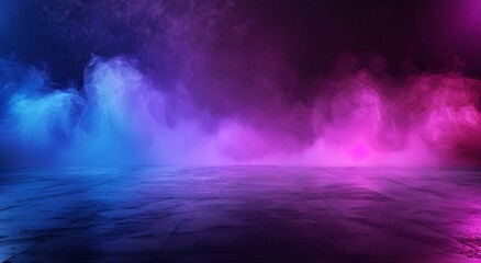 Wall Mural - abstract neon lights & smoke on concrete floor