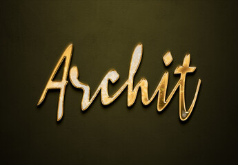 Sticker - Old gold text effect of Hindi name Archit with 3D glossy style Mockup.