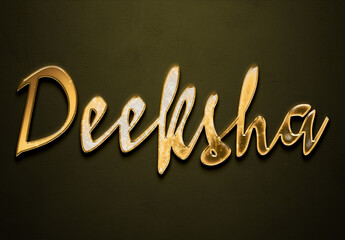 Old gold text effect of Hindi name Deeksha with 3D glossy style Mockup.