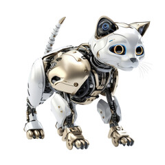 Wall Mural - an illustration of a cat robot, side view, with soft glowing yellow eyes