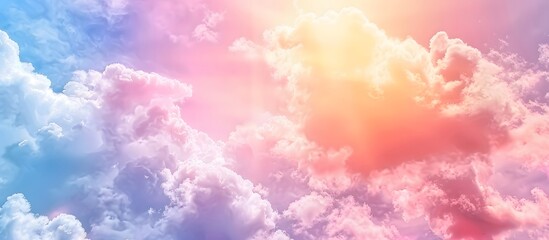 Poster - Pastel Sky With Sun Rays And Clouds, Abstract Banner Design