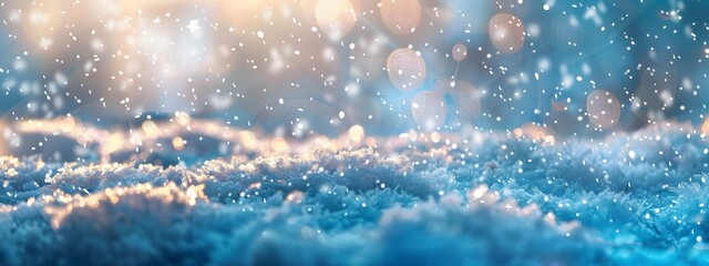 Wall Mural - Abstract Winter Background With Snow And Bokeh Lights