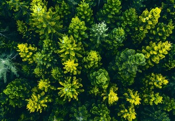 Canvas Print - Aerial View of Dense Pine Forest in Spring