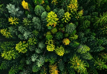 Sticker - Aerial View of Lush Green Pine Forest