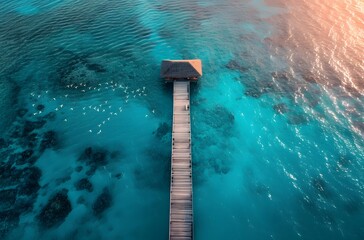 Wall Mural - Aerial View of Maldives Pier at Sunset