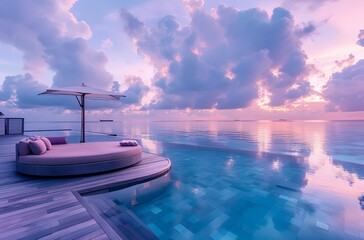 Canvas Print - Maldives Sunset Overwater Pool Deck with Cabana