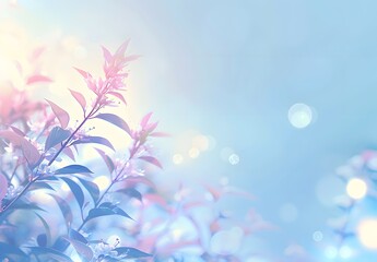 Wall Mural - Pastel Blue Sky with Flower Bokeh Background