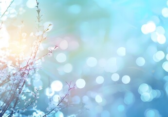 Poster - Pastel Blue Sky Bokeh Background with Branch