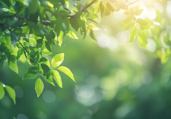 Canvas Print - Spring Forest Sunlight Green Leaves Bokeh Background