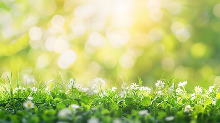 Poster - Spring Meadow Flowers Background with Bokeh