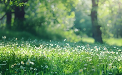 Canvas Print - Spring Meadow with Wildflowers and Trees