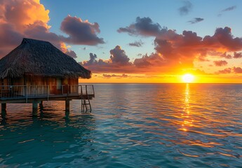 Wall Mural - Overwater Bungalow Sunset in French Polynesia