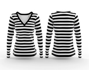 2 set black and white striped shirt with a v-neck