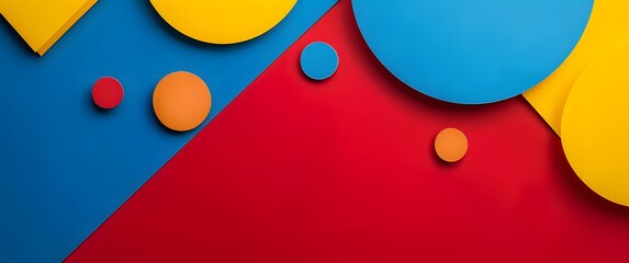 Wall Mural - Abstract Geometric Shapes Red Blue Yellow Background