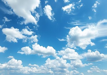 Wall Mural - Wide Angle Blue Sky with Fluffy Clouds