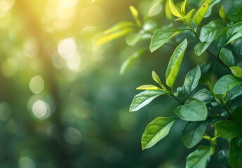 Sticker - Green Leaves Blurred Background Nature Abstract Banner