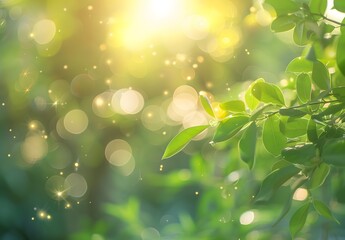 Poster - Green Nature Bokeh Background With Sunlight