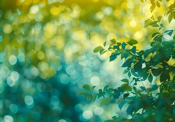 Poster - Abstract Green Bokeh Background with Leaves