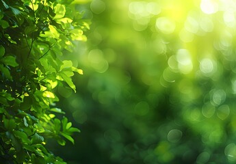 Wall Mural - green nature bokeh background with sunlight