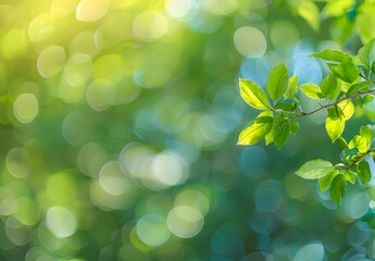 Canvas Print - Green Bokeh Background with Leaves & Sunlight