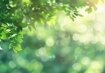 Wall Mural - bokeh background green leaves summer nature