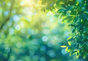 Sticker - Spring Green Bokeh Background with Leaves