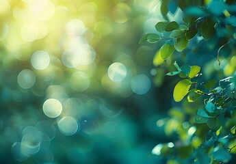 Wall Mural - blurred green bokeh background with leaves