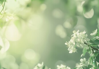 Wall Mural - Blurred Green Background with Spring Blossoms