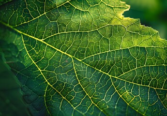 Wall Mural - Close Up Green Leaf Texture, Macro Photography Nature