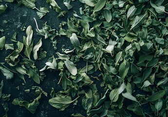 Wall Mural - Dried Sage Leaves Texture on Black Background