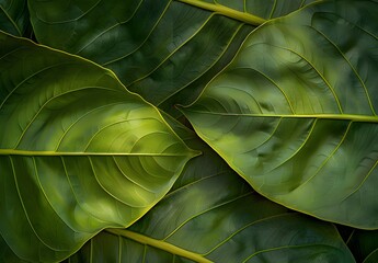 Wall Mural - Close-up Green Tropical Leaves Texture