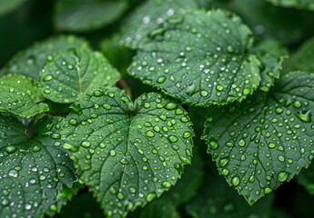 Wall Mural - Dew Drops on Green Leaves: Nature's Tranquility