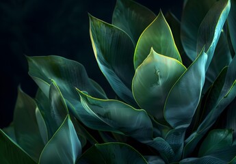 Wall Mural - Close-up Vibrant Green Agave Leaves