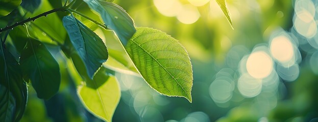Wall Mural - close up green leaf with blurred background