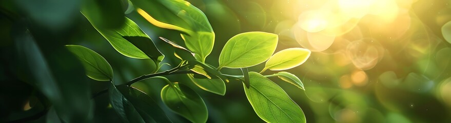 Poster - Sunlight Through Green Leaves - Nature Background