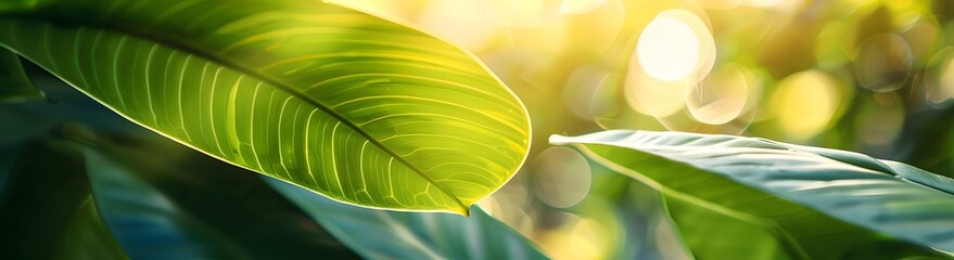 Wall Mural - closeup green leaf sunlight blurred background