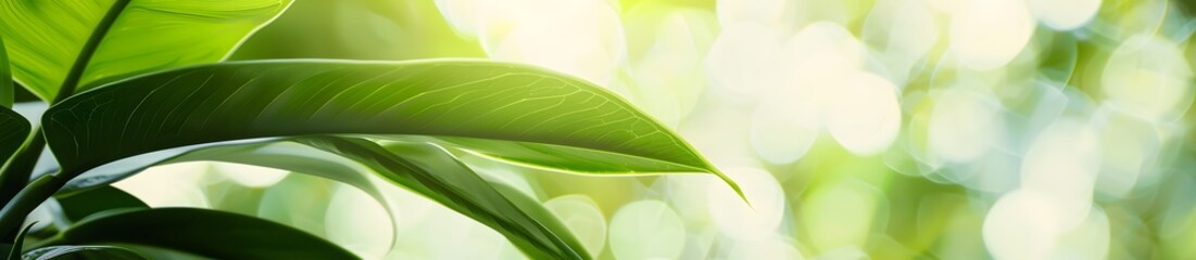 Wall Mural - vibrant green leaf with soft focus bokeh