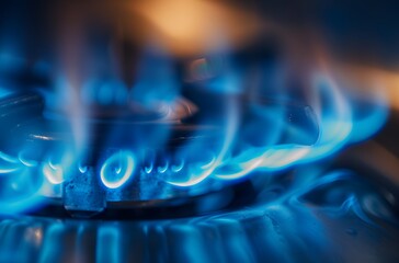 Wall Mural - close-up of blue gas stove flame