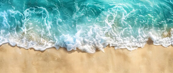 Wall Mural - Turquoise Water Waves Crashing On Sandy Beach