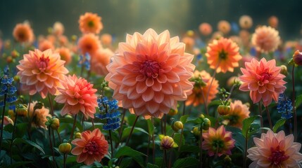 Poster - Dahlia Flowers in Soft Sunlight