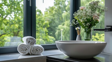 Poster - Modern Bathroom Interior with Sink and Towels