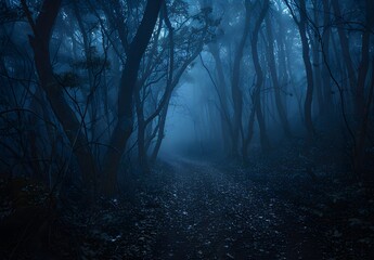 Wall Mural - Mysterious Path Through Foggy Forest