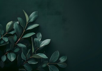 Wall Mural - Dark Green Background with Minimalist Greenery