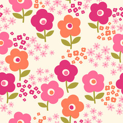 Wall Mural - Cute hand drawn floral seamless pattern background.