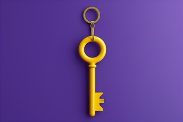 Wall Mural - The yellow key is hanging on a hook on a purple background.