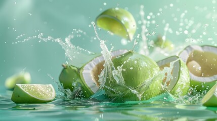 Fresh Green Coconut Splash in Water